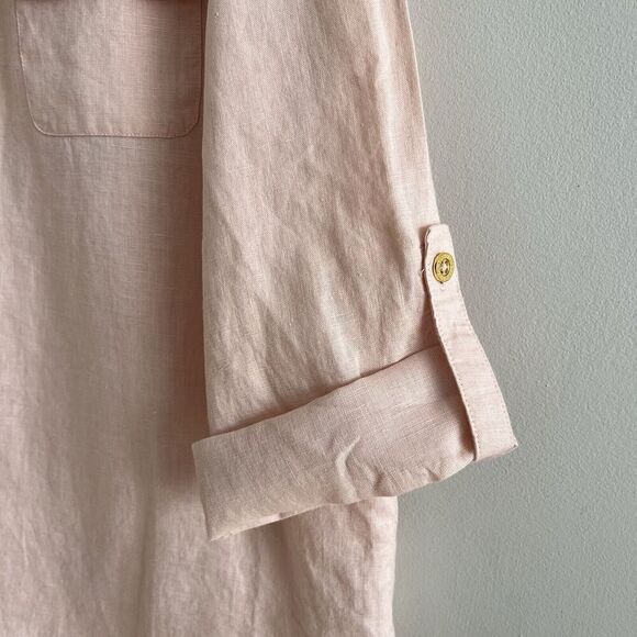 Ellen Tracy Linen Tunic Top Sz L Peach Pink Beachy quiet luxury coastal - Picture 8 of 11